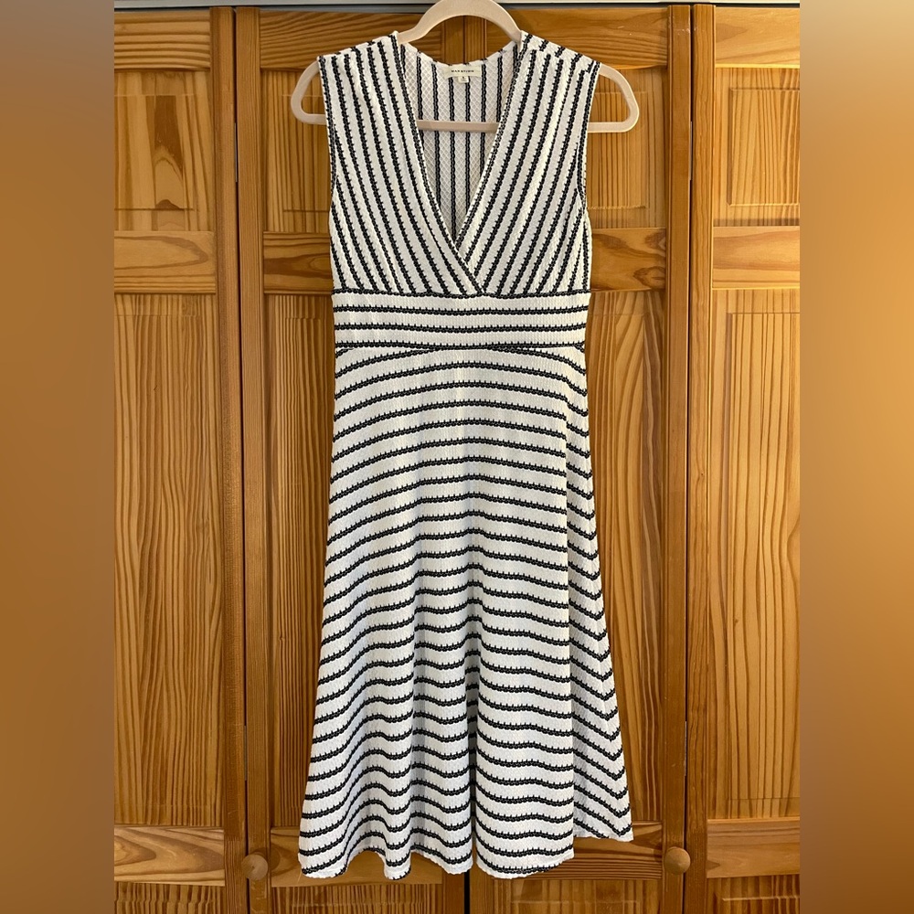 Max Studio Black and White Striped Perfect Midi Dress